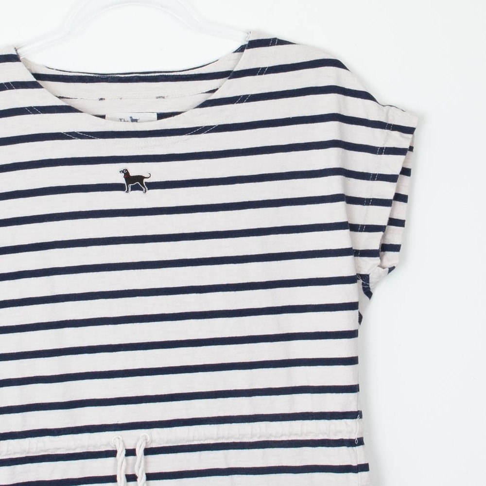 The Black Dog Striped T-Shirt Dress Small Navy Blue Nautical Drawstring Cotton - Picture 2 of 8